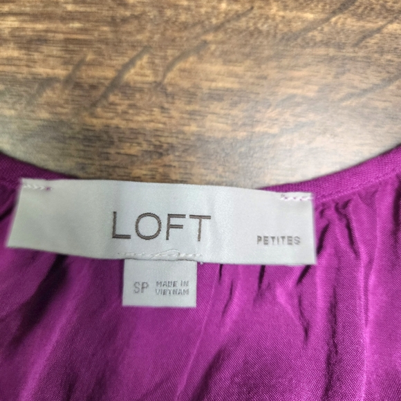 Loft Linen Blend Ruched Ruffle Tiered Pheasant Style Sleeveless Dress Sz SP - Picture 6 of 9